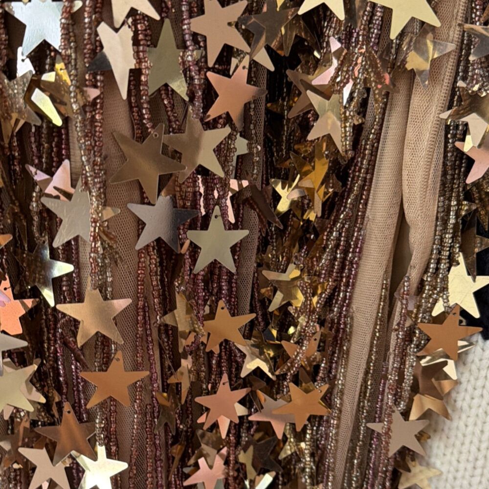 Nasty Gal Women's Beige Mesh Sheer Star Sequin Beaded Mini Dress Top US 6 - Picture 8 of 9